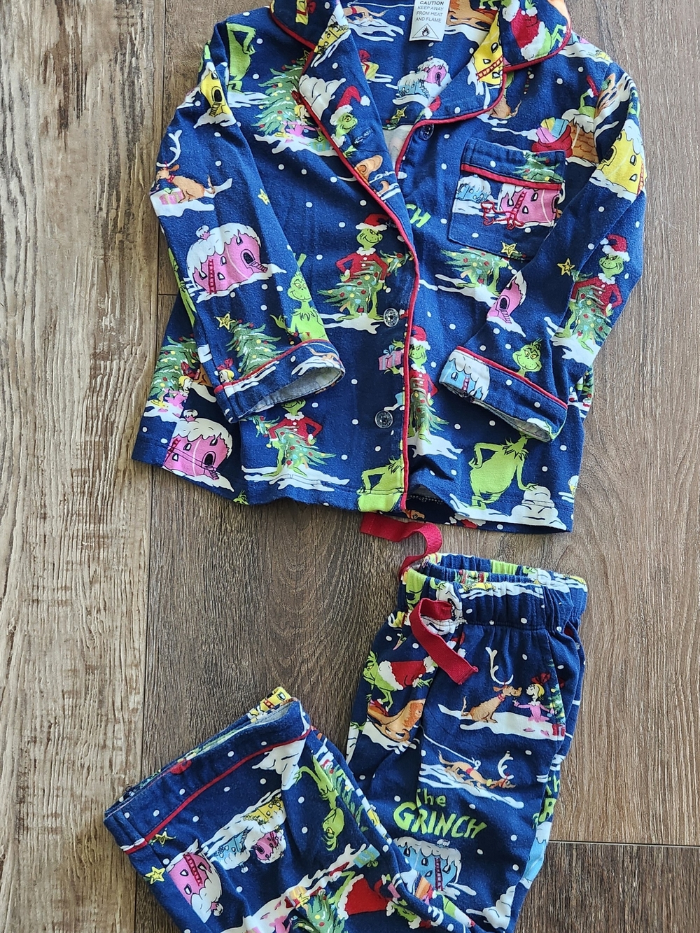 Peter Alexander Navy Blue The Grinch Kids Pajama Set with Red Trim